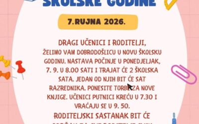 Početak nove školske godine – obavijest